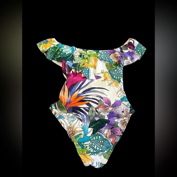 Trina Turk-Amazonia Off Shoulder Ruffle One-Piece Swimsuit Size 4 XS/S - Picture 3 of 5